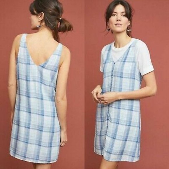 Cloth & Stone Anthropologie Size Petite Small Blue White Plaid Sleeveless Dress - Picture 9 of 9